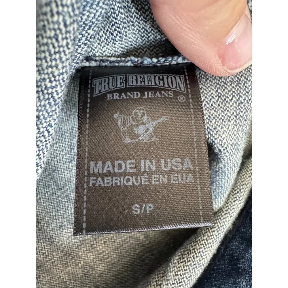 NWOT True Religion Womens S/P Denim Jacket Made-USA Button-Up Faded Blue Casual - Picture 7 of 12